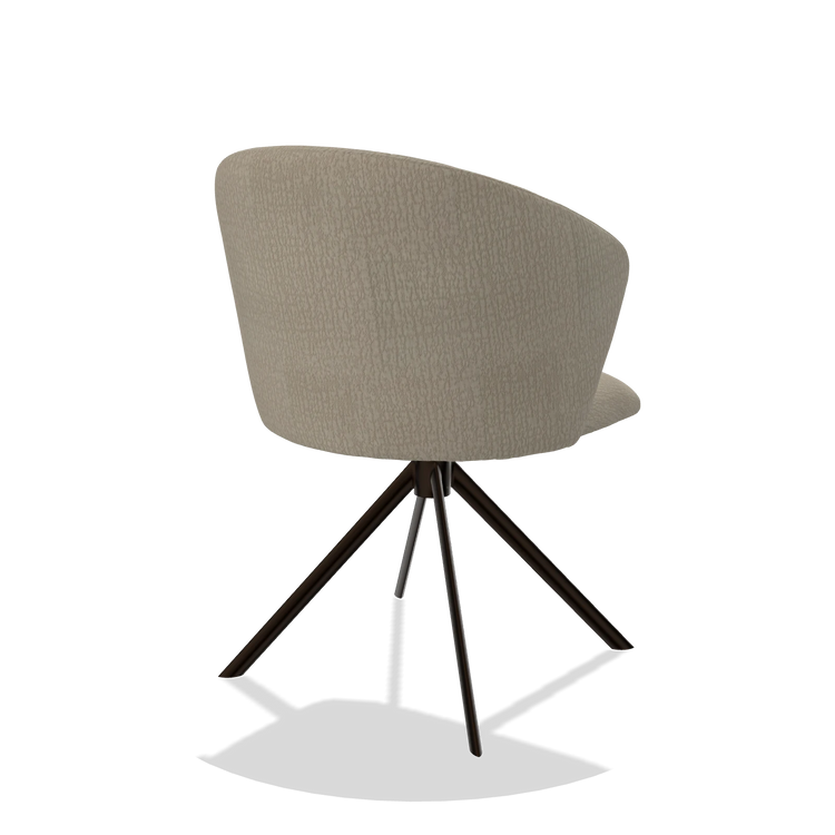 Dining Chair Bolzano 6644 in Energy 05 fabric (greige), espresso swivel base, back angled view