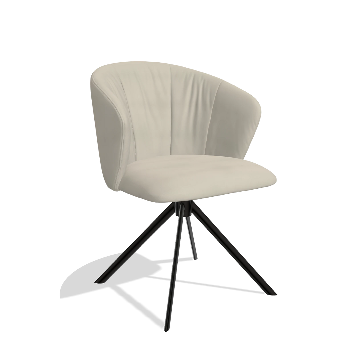 Silla de comedor Bolzano 6644 en Piel A822 (gris claro), base giratoria en negro, vista en ángulo