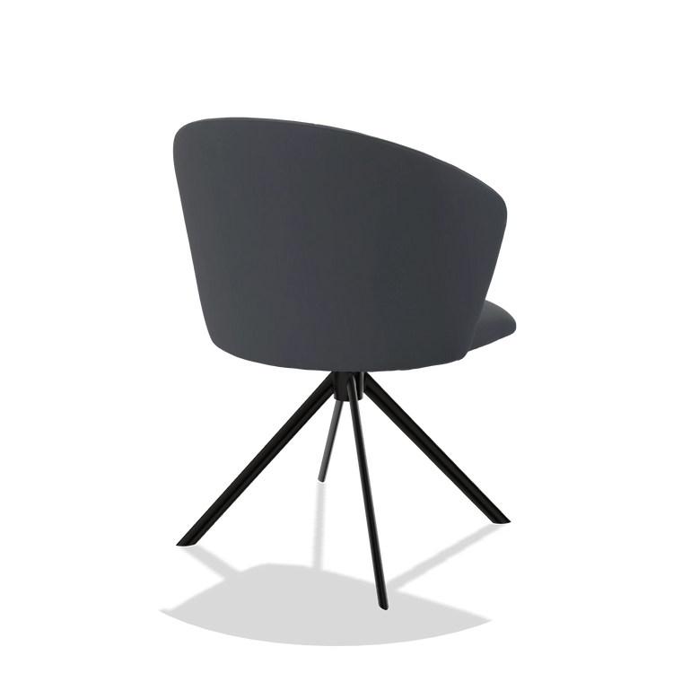 Sedia da pranzo Bolzano 6644 in Pelle B961 (grigio scuro), base girevole in nero, vista posteriore angolata