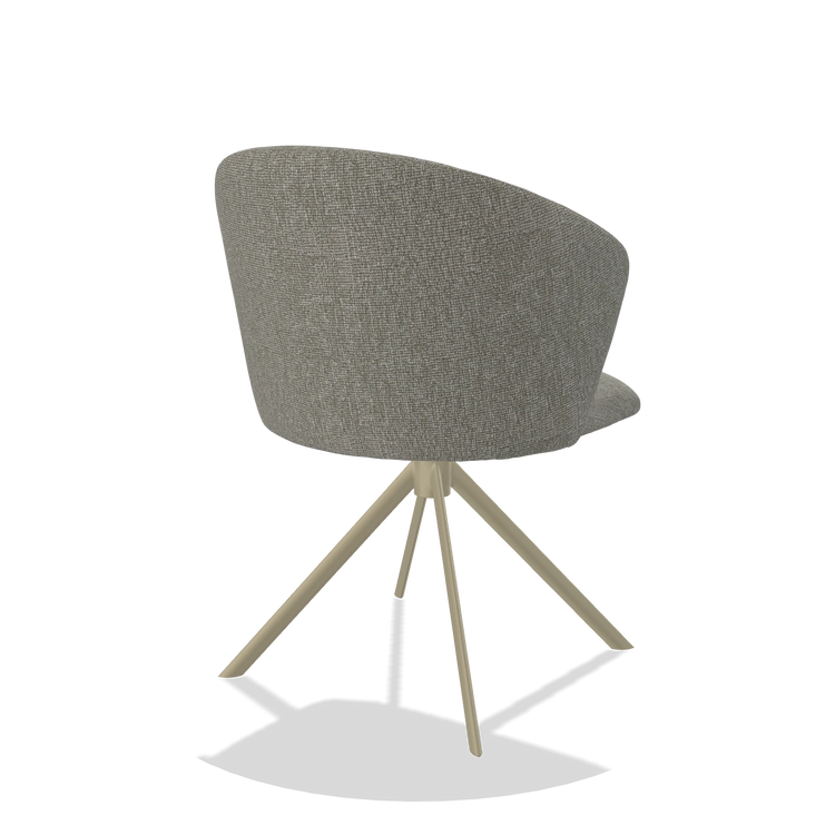 Chaise de salle à manger Bolzano 6644 en tissu Lodge 01 (taupe), pied pivotant en champagne, vue de trois-quarts arrière