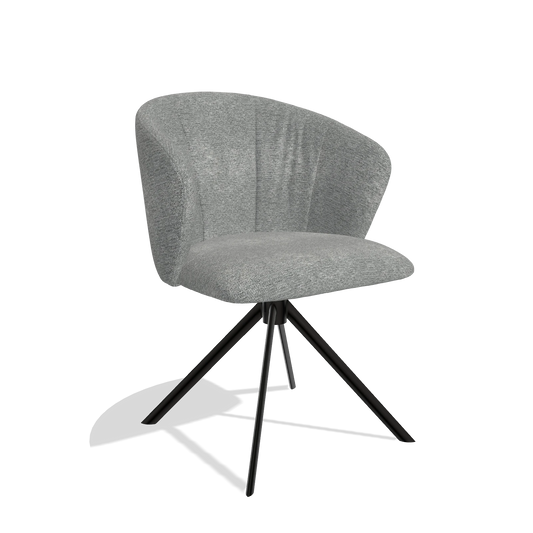 Dining Chair Bolzano 6644 in Mito 97 fabric (taupe), black swivel base, angled view