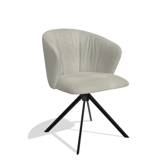 Silla de comedor Bolzano 6644 en tela Stella 01 (greige), base giratoria en negro, vista en ángulo