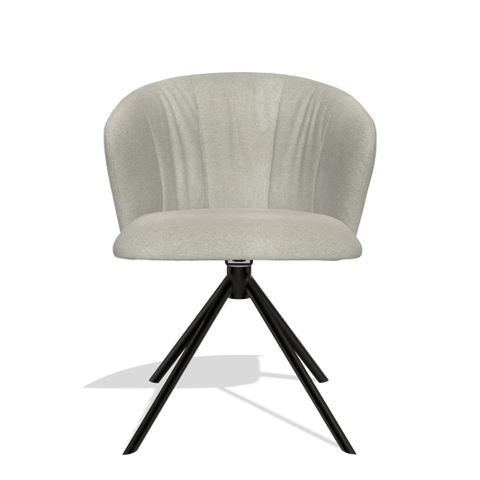 Silla de comedor Bolzano 6644 en tela Stella 01 (greige), base giratoria en negro, vista frontal