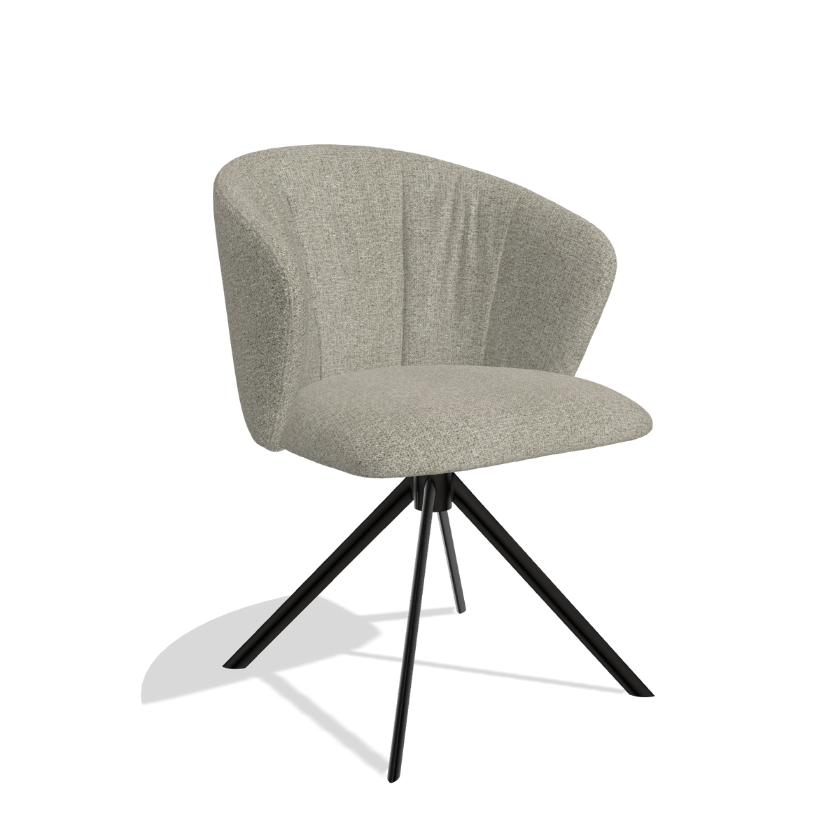 Dining Chair Bolzano 6644 in Taurus 05 fabric (sage), black swivel base, angled view