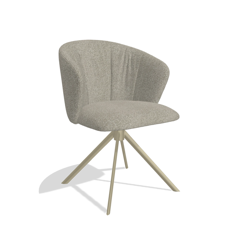 Dining Chair Bolzano 6644 in Taurus 05 fabric (sage), champagne swivel base, angled view
