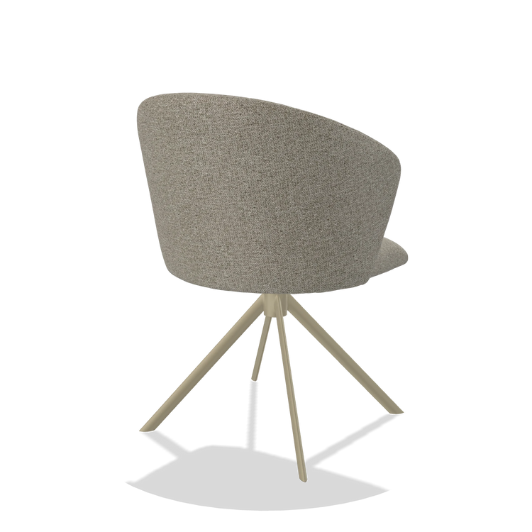 Dining Chair Bolzano 6644 in Taurus 05 fabric (sage), champagne swivel base, back angled view