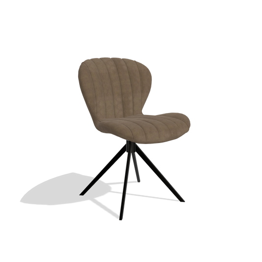 Silla de comedor Butterfly 6412 en tela Bull 15 (marrón), base giratoria en negro, vista en ángulo