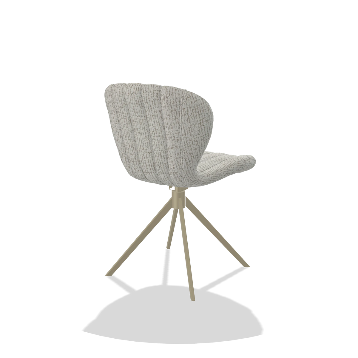 Sedia da pranzo Butterfly 6412 in tessuto Horta 186 (grigio chiaro), base girevole in champagne, vista posteriore angolata