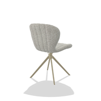 Sedia da pranzo Butterfly 6412 in tessuto Horta 186 (grigio chiaro), base girevole in champagne, vista posteriore angolata