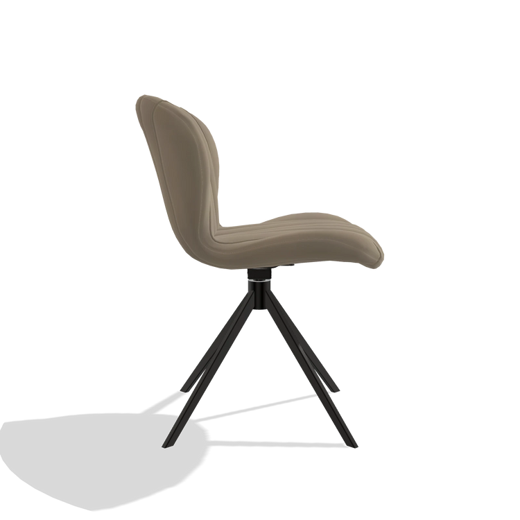 Silla de comedor Butterfly 6412 en Piel A824 (verde salvia), base giratoria en negro, vista lateral