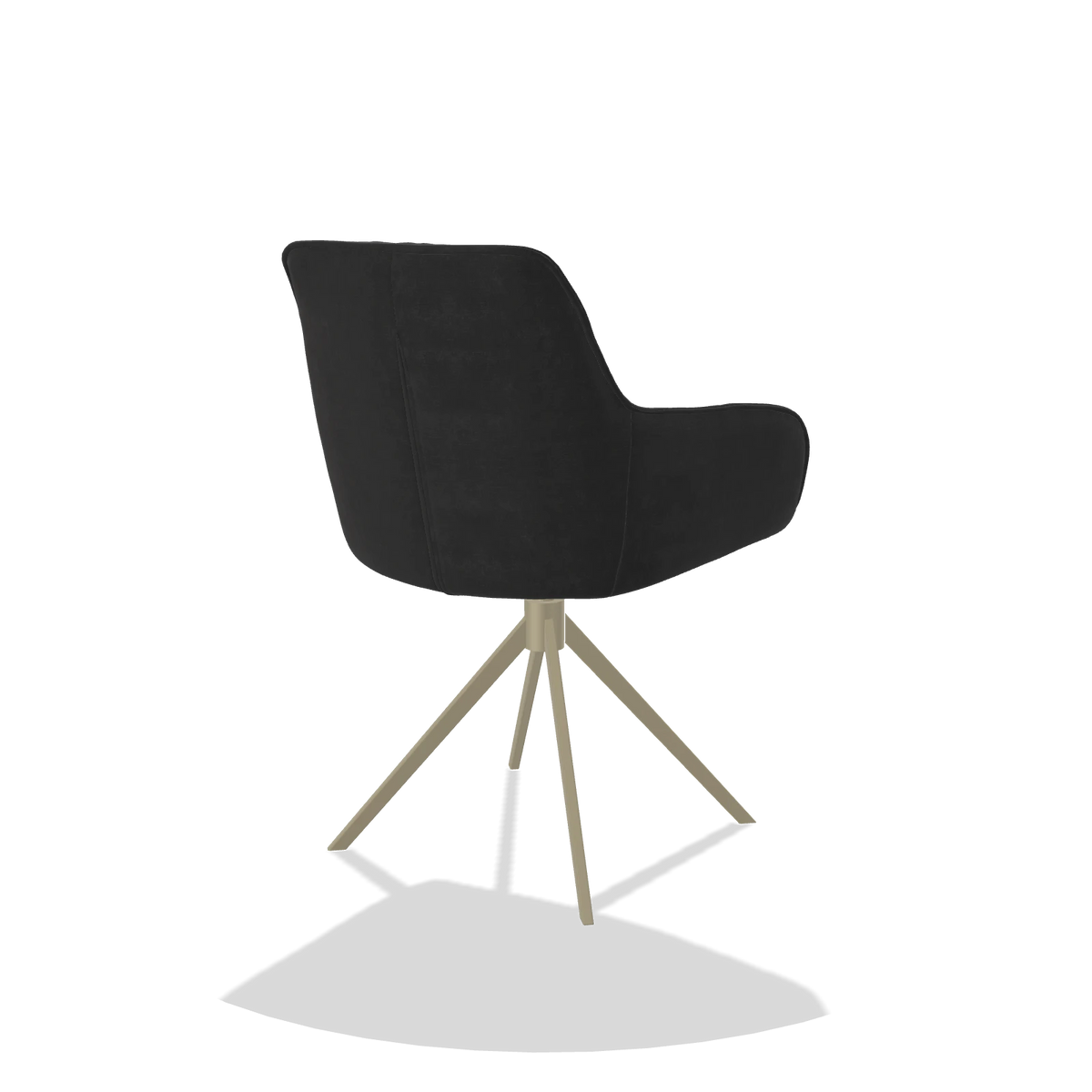 Sedia da pranzo Como 6450 in tessuto Adore 67 (nero), base girevole in champagne, vista posteriore angolata