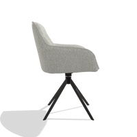 Dining Chair Como 6450 in Ascot Pearl fabric (light grey), black swivel base, side view