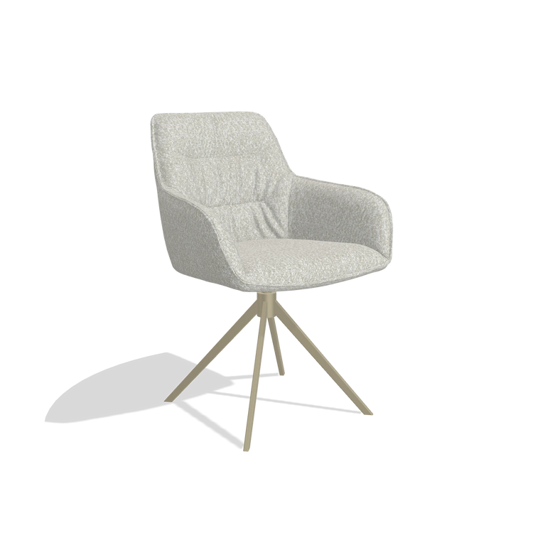 Dining Chair Como 6450 in Ascot Pearl fabric (light grey), champagne swivel base, angled view