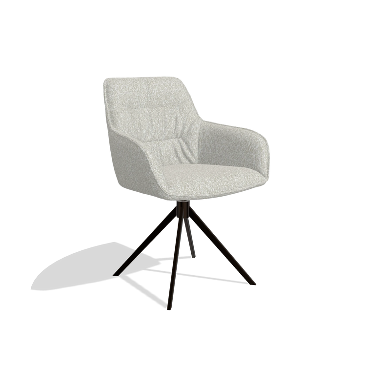Dining Chair Como 6450 in Ascot Pearl fabric (light grey), espresso swivel base, angled view