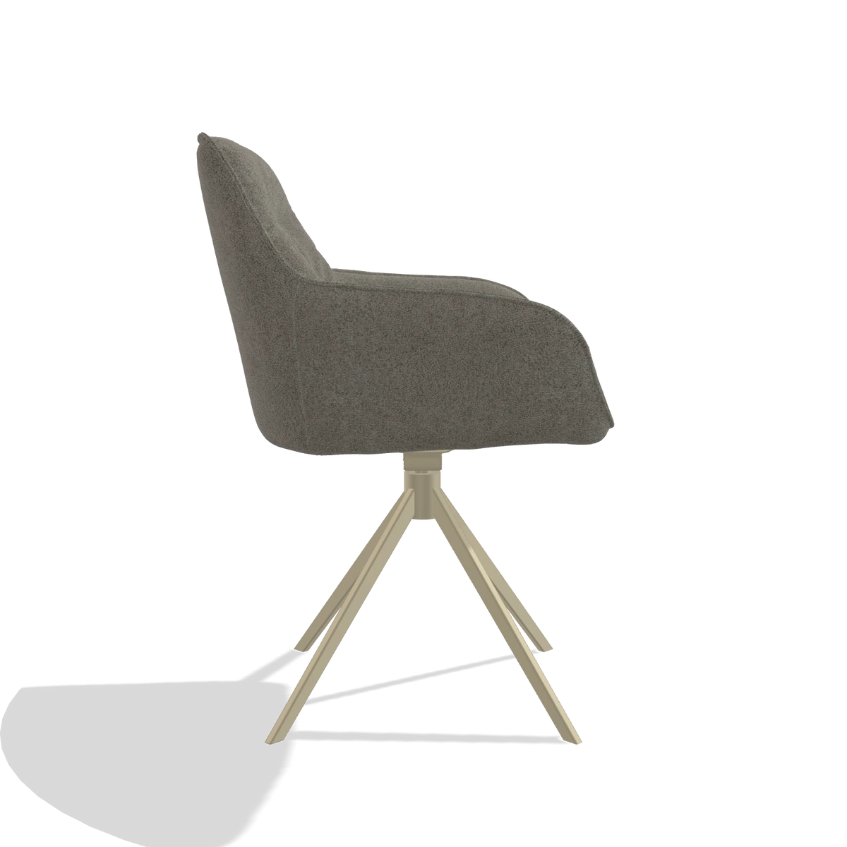Dining Chair Como 6450 in Boogie 12 fabric (dark grey), champagne swivel base, side view
