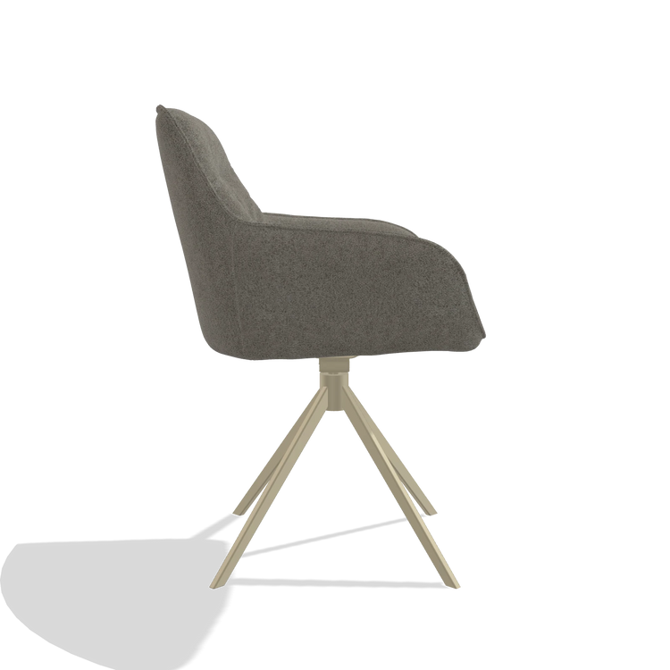 Dining Chair Como 6450 in Boogie 12 fabric (dark grey), champagne swivel base, side view