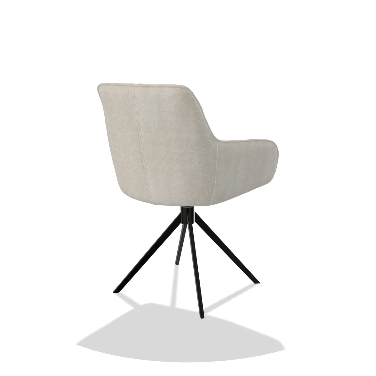 Silla de comedor Como 6450 en tela Bull 05 (gris claro), base giratoria en negro, vista trasera en ángulo