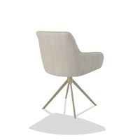 Silla de comedor Como 6450 en tela Bull 05 (gris claro), base giratoria en champán, vista trasera en ángulo