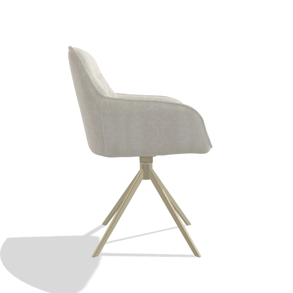Silla de comedor Como 6450 en tela Bull 05 (gris claro), base giratoria en champán, vista lateral