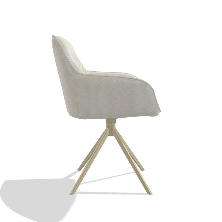 Silla de comedor Como 6450 en tela Bull 05 (gris claro), base giratoria en champán, vista lateral