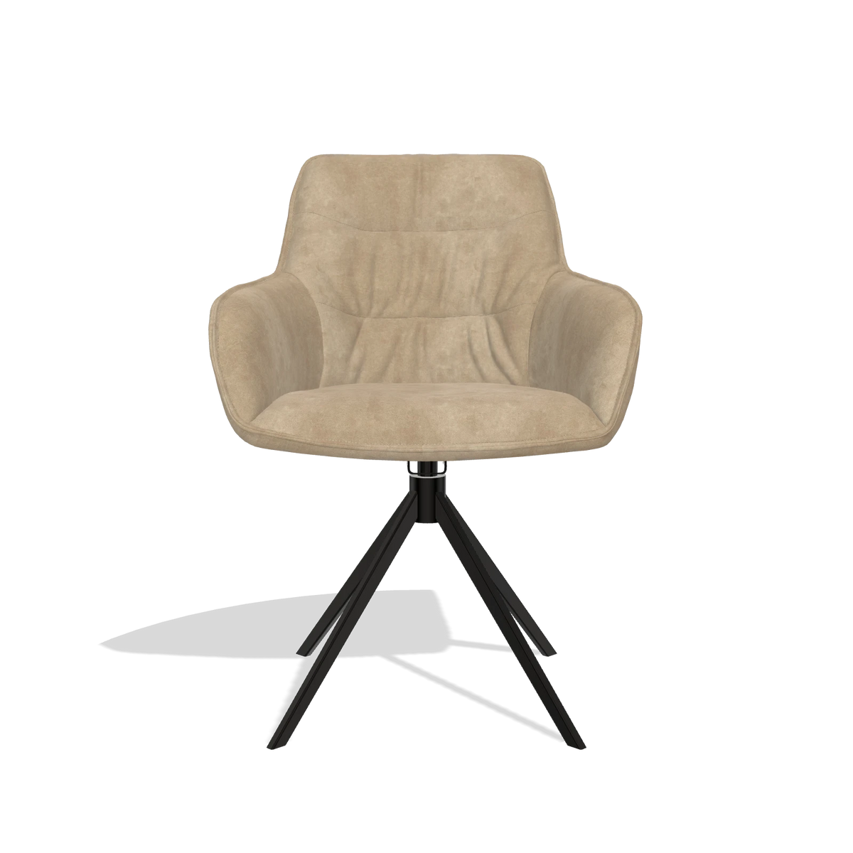 Silla de comedor Como 6450 en tela Bull 10 (greige), base giratoria en negro, vista frontal