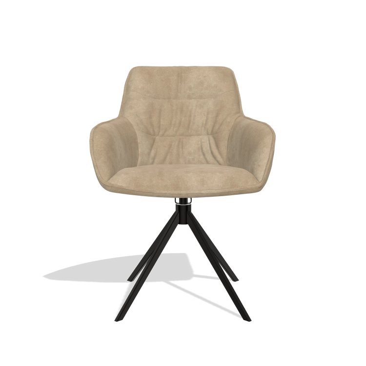 Silla de comedor Como 6450 en tela Bull 10 (greige), base giratoria en negro, vista frontal