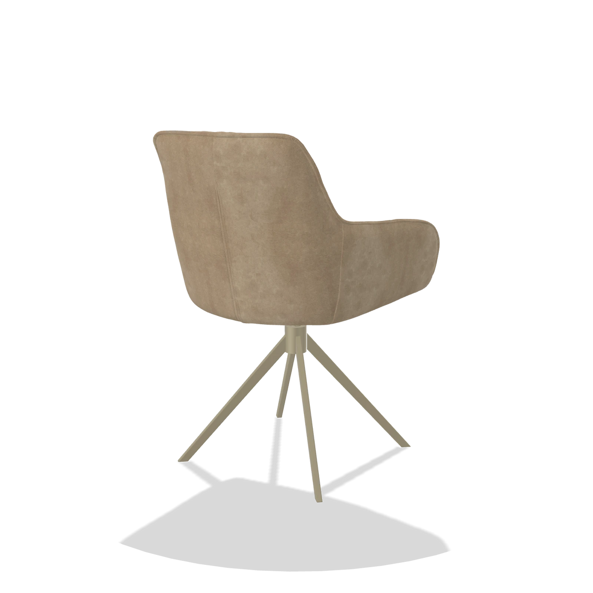 Silla de comedor Como 6450 en tela Bull 10 (greige), base giratoria en champán, vista trasera en ángulo