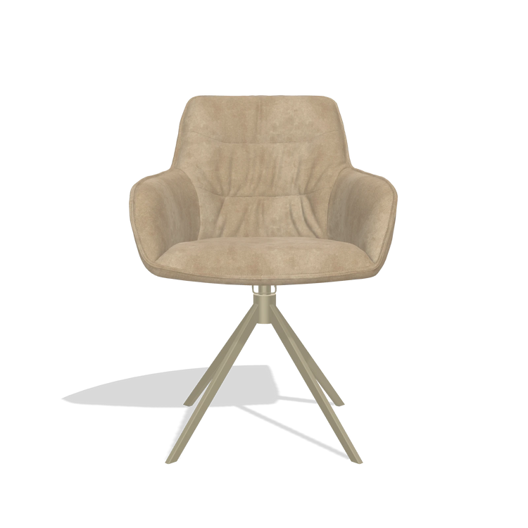 Silla de comedor Como 6450 en tela Bull 10 (greige), base giratoria en champán, vista frontal