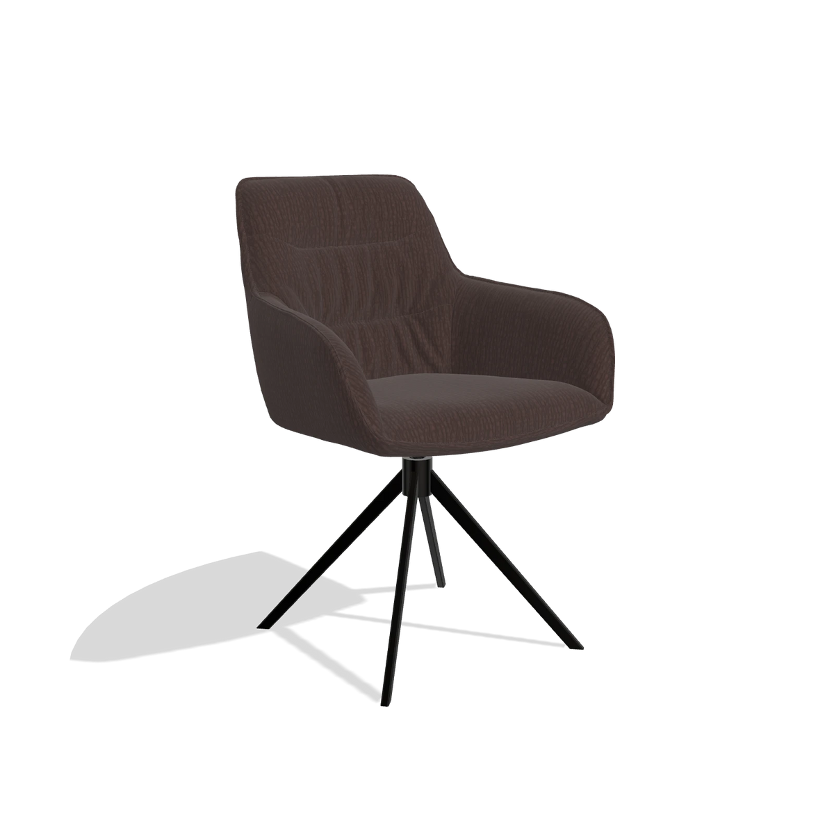 Dining Chair Como 6450 in Energy 34 fabric (chocolate), black swivel base, angled view