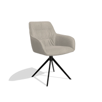 Silla de comedor Como 6450 en tela Glory 05 (greige), base giratoria en negro, vista en ángulo
