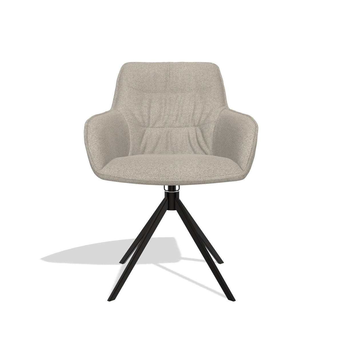 Silla de comedor Como 6450 en tela Glory 05 (greige), base giratoria en negro, vista frontal