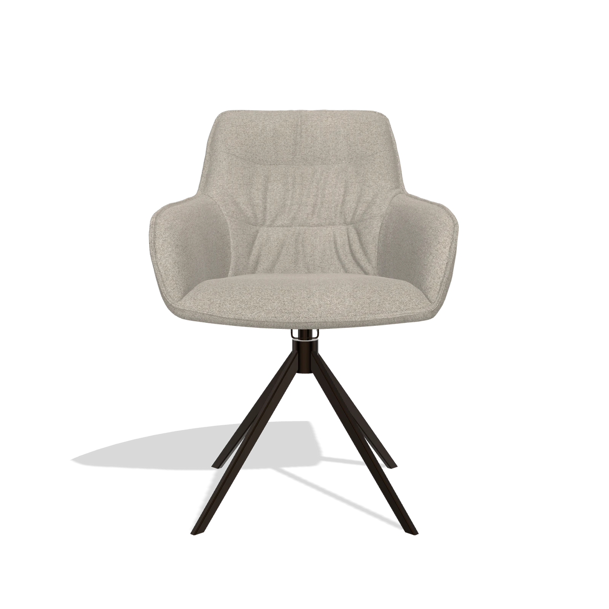 Silla de comedor Como 6450 en tela Glory 05 (greige), base giratoria en espresso, vista frontal