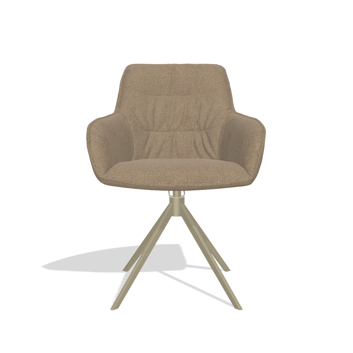 Sedia da pranzo Como 6450 in tessuto Glory 13 (tortora), base girevole in champagne, vista frontale