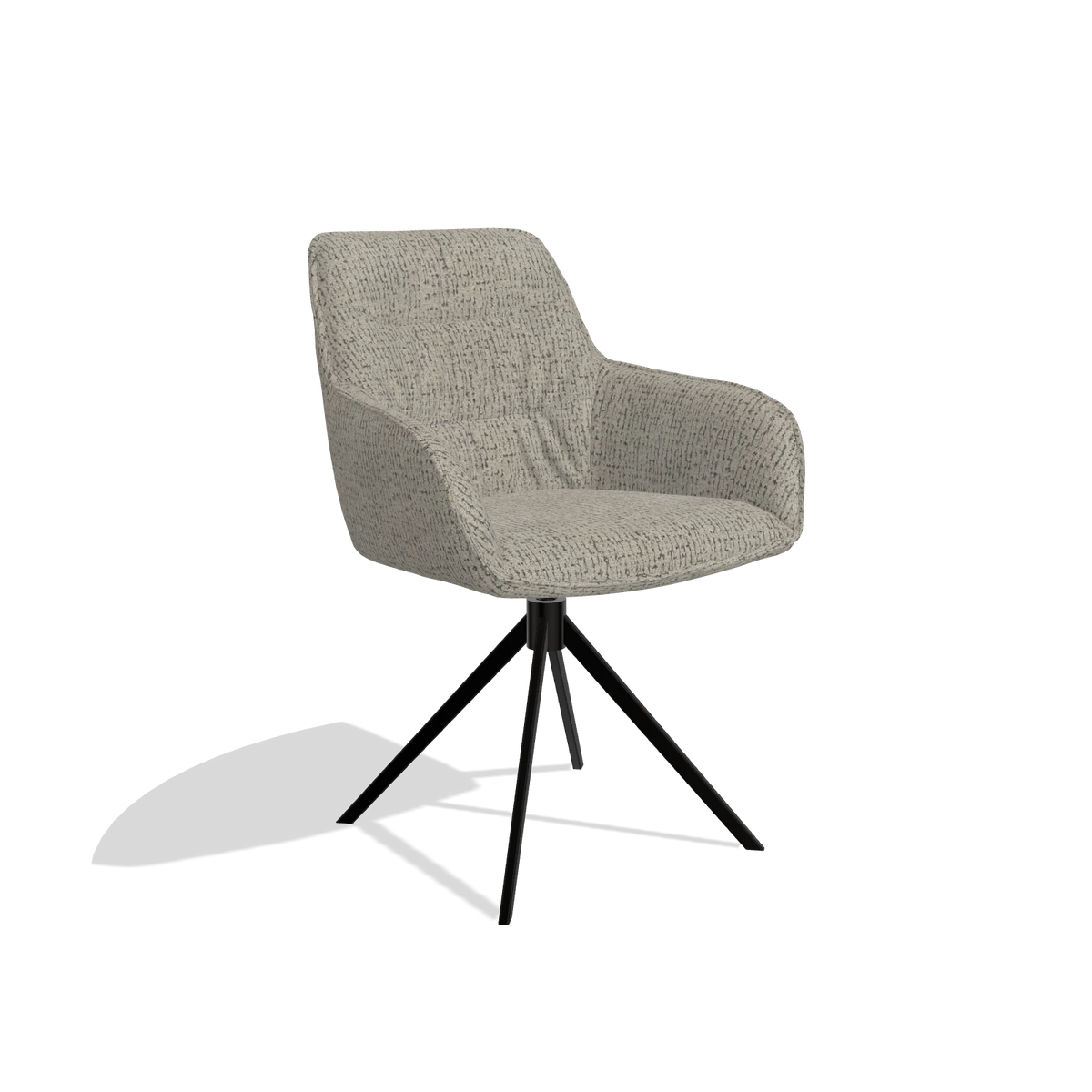 Dining Chair Como 6450 in Horta 01 fabric (grey), black swivel base, angled view