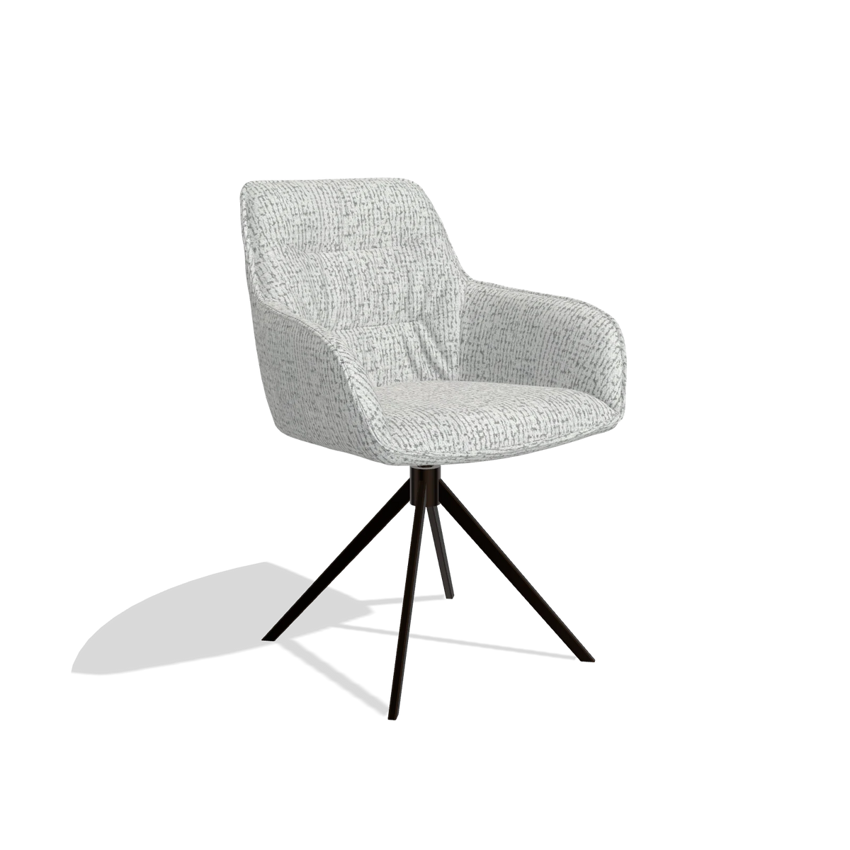 Dining Chair Como 6450 in Horta 101 fabric (light grey), espresso swivel base, angled view