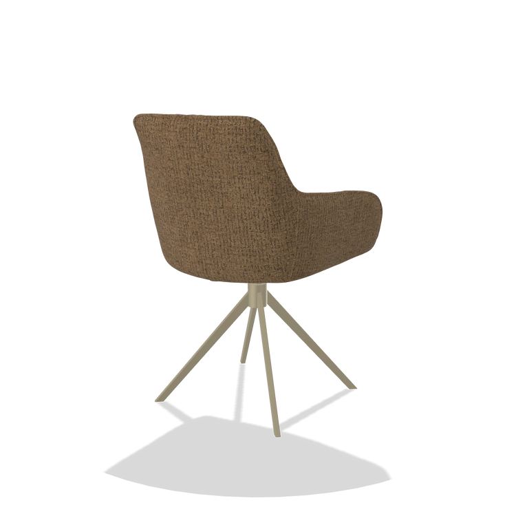 Dining Chair Como 6450 in Horta 23 fabric (olive), champagne swivel base, back angled view