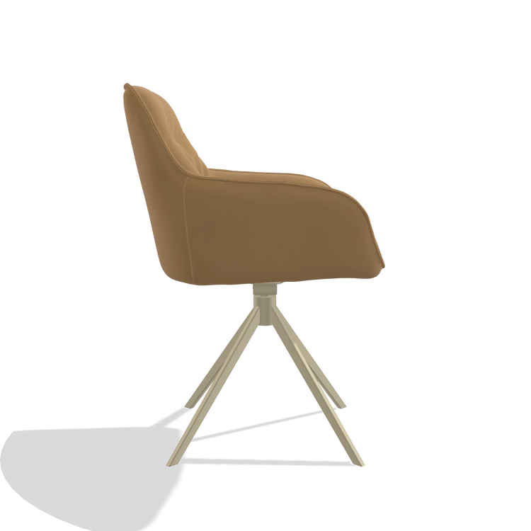 Dining Chair Como 6450 in Leather A823 (mustard), champagne swivel base, side view