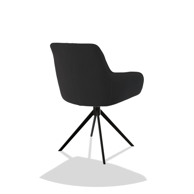 Dining Chair Como 6450 in Leather B500 (black), black swivel base, back angled view