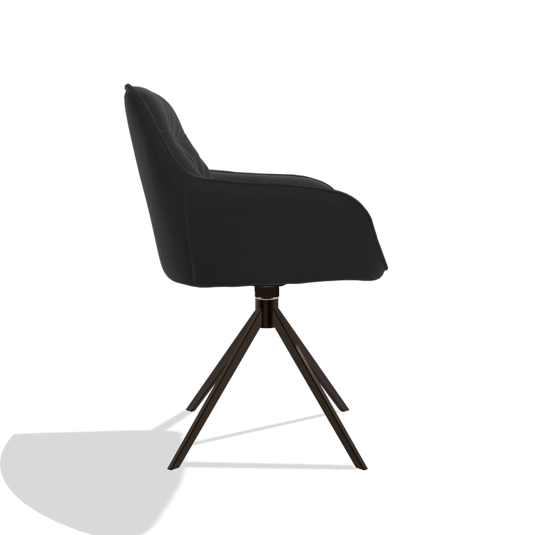 Dining Chair Como 6450 in Leather B500 (black), espresso swivel base, side view