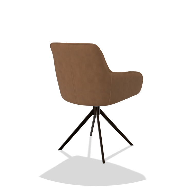 Dining Chair Como 6450 in Leather B501 (caramel), espresso swivel base, back angled view