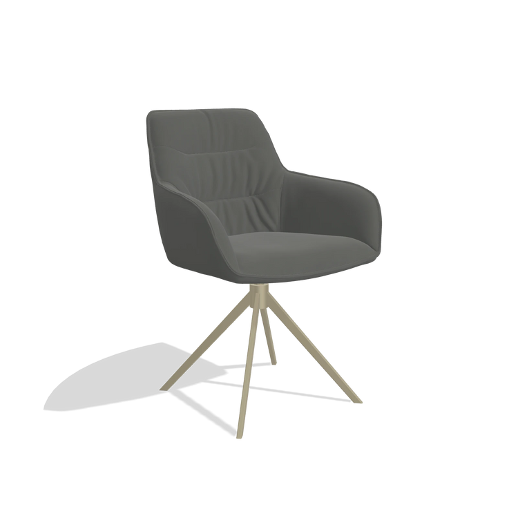 Dining Chair Como 6450 in Leather B945 (dark grey), champagne swivel base, angled view