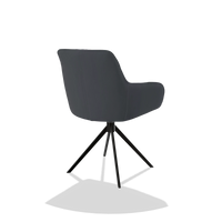 Chaise de salle à manger Como 6450 en Cuir B961 (gris foncé), pied pivotant en noir, vue de trois-quarts arrière