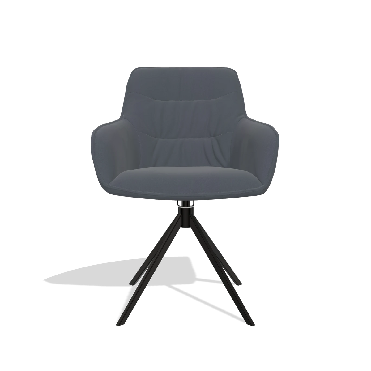 Chaise de salle à manger Como 6450 en Cuir B961 (gris foncé), pied pivotant en noir, vue de face