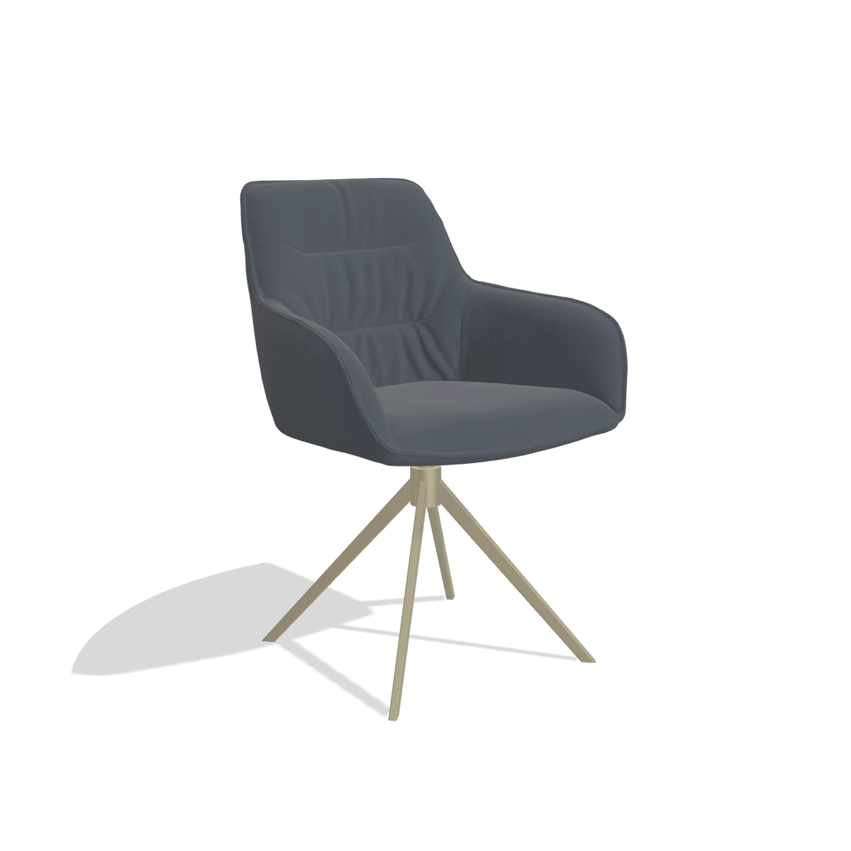 Chaise de salle à manger Como 6450 en Cuir B961 (gris foncé), pied pivotant en champagne, vue de trois-quarts