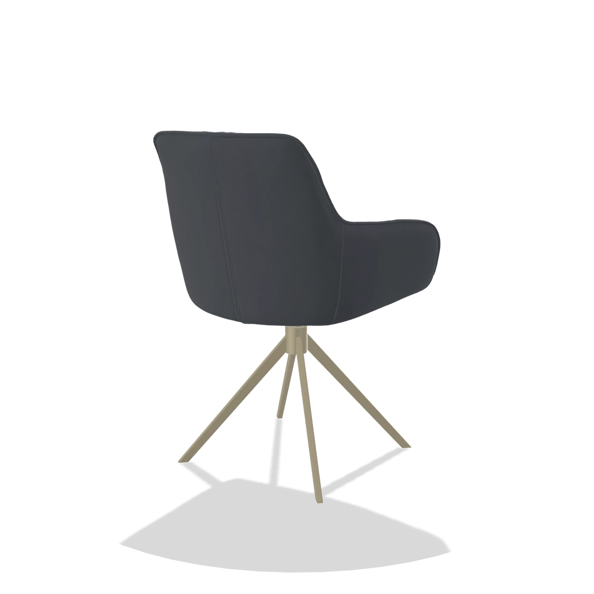 Chaise de salle à manger Como 6450 en Cuir B961 (gris foncé), pied pivotant en champagne, vue de trois-quarts arrière