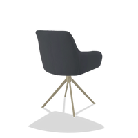 Chaise de salle à manger Como 6450 en Cuir B961 (gris foncé), pied pivotant en champagne, vue de trois-quarts arrière