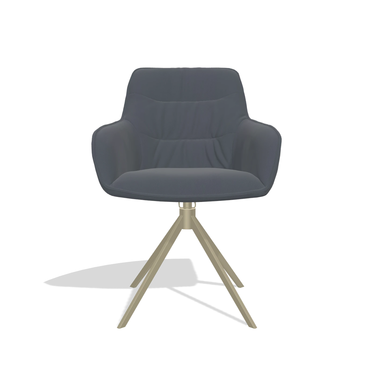 Chaise de salle à manger Como 6450 en Cuir B961 (gris foncé), pied pivotant en champagne, vue de face