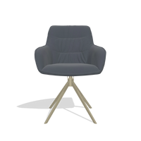 Chaise de salle à manger Como 6450 en Cuir B961 (gris foncé), pied pivotant en champagne, vue de face