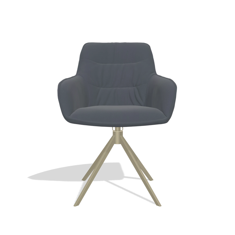 Chaise de salle à manger Como 6450 en Cuir B961 (gris foncé), pied pivotant en champagne, vue de face