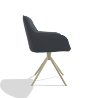 Chaise de salle à manger Como 6450 en Cuir B961 (gris foncé), pied pivotant en champagne, vue de profil